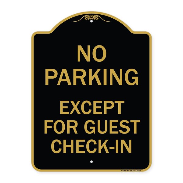 Signmission No Parking Except for Guest Check-In, Black & Gold Aluminum Sign, 24" L, 18" H, BG-1824-23625 A-DES-BG-1824-23625 - main